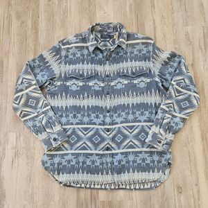 Polo Ralph Lauren Men's Blue Southwestern Indian Aztec Flannel Button Shirt L